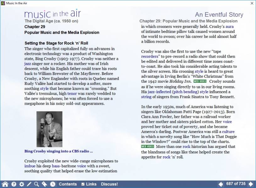 Screenshot of popular music A screenshot of a page introducing popular music, with a photo of Bing Crosby and a video link