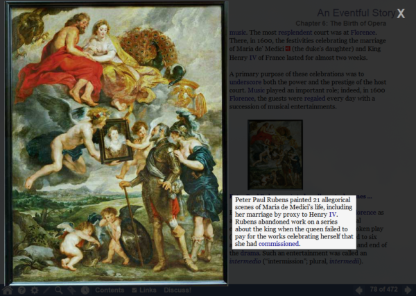 Screenshot of a painting by Peter Paul Rubens, enlarged within an Eventful Story