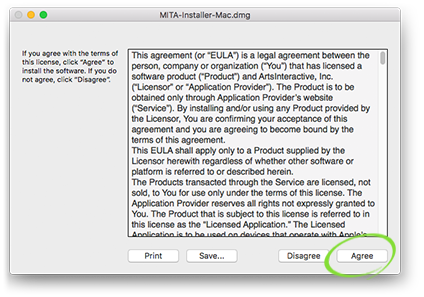License agreement with “Accept” option circled