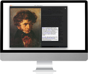 Computer with MITA open, showing image of Hector Berlioz with caption