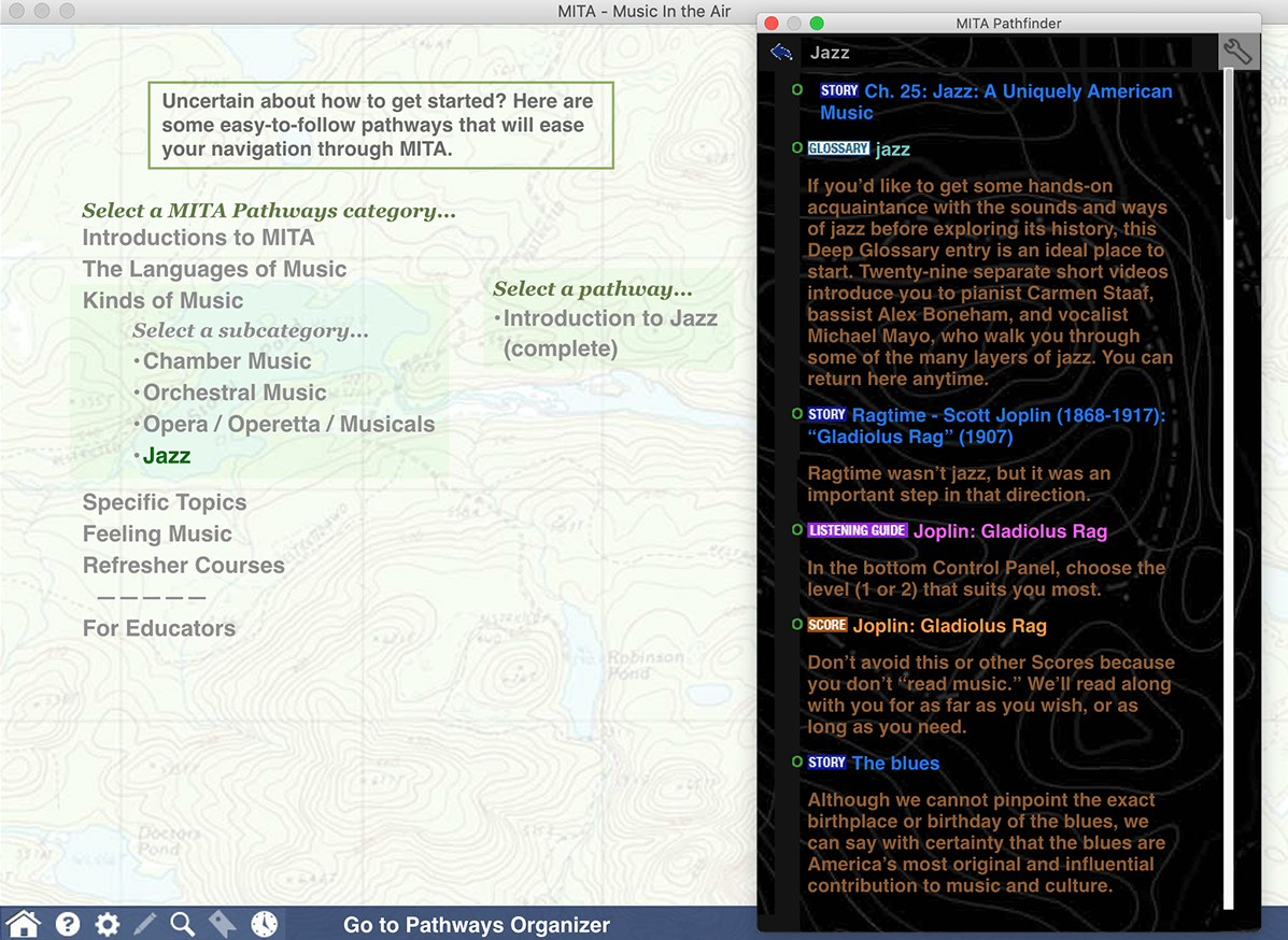 Screenshot from MITA showing a Pathway about jazz